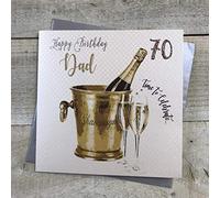 WHITE COTTON CARDS wbs70-d-Tarjeta cumpleaños Hecha a Mano con Texto en inglés Champagne Bucket, Dad 70 Happy Birthday, Color Blanco, Algodón, 16cm x 16cm