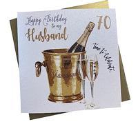 WHITE COTTON CARDS WBS70-H Tarjeta de 70º cumpleaños con Texto en inglés, para Marido, Hecha a Mano, Blanco