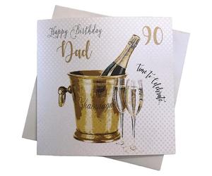 WHITE COTTON CARDS wbs90-d Cumpleaños, diseño de Cubo con Botella de champán, Dad 90 Hecho a Mano Tarjeta de cumpleaños, 90, Color Blanco