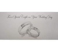 WHITE COTTON CARDS WBW10 - Billetera para el día Especial de la Pareja, alianzas de Boda, 21 x 10 cm, Color Blanco