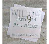 WHITE COTTON CARDS "Willow Feliz 9th Aniversario con Amor en un día Especial Tarjeta de Hecho a Mano