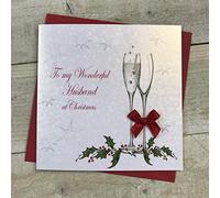 White Cotton Cards X60A To My Wonderful Husband - Tarjeta navideña Hecha a Mano, Color Blanco
