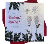 White Cotton Cards X60A To My Wonderful Husband - Tarjeta navideña Hecha a Mano, Color Blanco