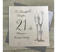 WHITE COTTON CARDS XBDD21-Tarjeta de cumpleaños para Hija con Texto en inglés «To A Beautiful Daughter 21 Wishing You A Wonderful Birthday» Hecha a Mano, Blanco, 22cm x 22cm