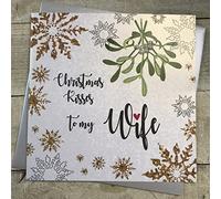 White Cotton Cards XF2-W - Tarjeta de felicitación navideña (tamaño grande), diseño con texto "Christmas Kisses to My Wife"