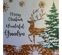 White Cotton Cards XF3-GS - Tarjeta de felicitación navideña (tamaño grande), diseño con texto "Merry Christmas Wonderful Grandson"