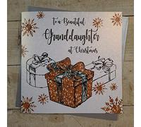 White Cotton Cards XF4-GD - Tarjeta de felicitación navideña (hecha a mano), diseño con texto "Beautiful Granddaughter at Christmas"