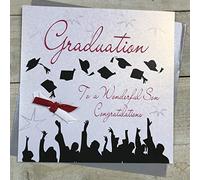 WHITE COTTON CARDS XLWB98s-Tarjeta de graduación Hecha a Mano con Texto en inglés Graduation Scroll To a Wonderful Son, Blanco, 22cm x 22cm