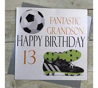 WHITE COTTON CARDS XN13GS-Tarjeta de felicitación de 13º cumpleaños Hecha a Mano con Texto en inglés Fantastic Grandson Happy Birthday 13", Blanco