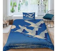 White Cranes Fly Obliquely Across The Cobalt Blue Sky Juego De Cama 3 Piezas,3D Impresión,Microfibra Funda Nórdica Funda De Almohada para Niñas Y Niños Single（135x200cm）
