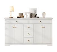 White Credenza - Cómoda de 5 cajones y 2 armarios de doble puerta con estantes ajustables, 150 x 40 x 85 cm, almacenamiento de MDF para muebles de salón y dormitorio (estilo 1)