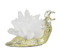 White Crystal Snail Lamp 10×7.5cm - Quartz Cluster with Golden Base, Night Light, Stone Home Décor