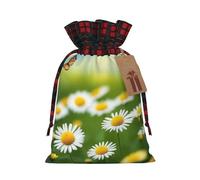 White Daisies - Bolsas de Navidad con cordón para envolver aperitivos, bolsas reutilizables para regalos navideños, talla M