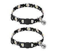 White Daisies - Collares negros para perros pequeños, paquete de 2 collares de gato con campana