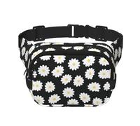 White Daisy 2 Print - Riñonera cuadrada de doble capa para hombre y mujer, bolsa cruzada de entrenamiento para viaje, Negro -, Talla única