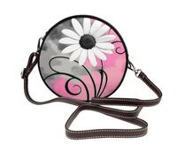 White Daisy On Pink And Gray - Bolso cruzado redondo de piel para mujer