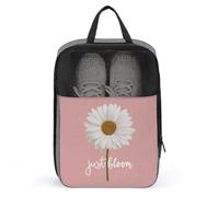 White Daisy with Words Just Bloom on Pink Shoe Bag for Travel Daily Use Anti-Dust Storage Carrier Golf Shoe Pouch