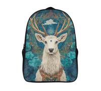 White Deer with Long Horns And Blue Eyes Bolsa De Escuela De Niño Y Niña,Mochila De Escuela Primaria Con Estampado De Mandala Pattern Dibujos Niños Adolescentes 16 inch