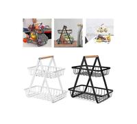 (White)Detachable Household Two Layer Fruit Plate Countertop Metal Fruit Basket Black White Retro Style Tray Rack Storage Basket