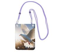 White Dove Flying In The Sun - Cartera para teléfono celular para mujer, funda tipo cartera con correa de hombro negra, bolsa de viaje, morado, talla única