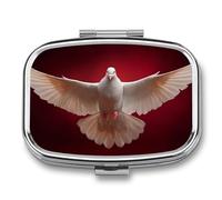 White Dove - Pastillero portátil con alas abiertas volando en el aire, 2 compartimentos, organizador de pastillas de viaje para bolso de bolsillo