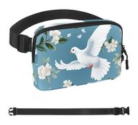 White Doves Flying in White Flowers-1763 - Riñonera para hombres y mujeres, riñonera con correa ajustable, bolsa cruzada de moda para todas partes, para viajes al aire libre, correr, senderismo,