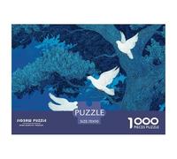 White Doves Perched on Blue Leaves of Tree 1000 Pcs Stabiler Karton Puzzle Birds in Blue Woods Stressabbau Kreatives Spiel Puzzles Als Geburtstagsgeschenke 70x50cm/1000pcs