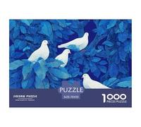 White Doves Perched on Blue Leaves of Tree 1000 Stück Ökopapier Puzzle Birds in Blue Woods Lebendige Bilder Kreatives Spiel Puzzles Für Erwachsene Und Kinder 70x50cm/1000pcs