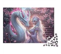 White Dragon Girl Puzzle de 1000 Piezas Papel para Adultos Sakura Fantasy Escena Juego de Puzzle 1000 Piezas Relajante Hogar 70x50cm/1000pcs