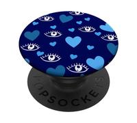 White Eye Lashes Turkish Blue Hearts Pattern PopSockets PopGrip Adhesivo