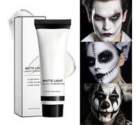 White Face Paint, Liquid Makeup Foundation, Smudge-Proof Matte Finish, Quick-Dry Formula, Portable 37ml Bottle, Ideal for Halloween Cosplay and Kids’ Stage Performances