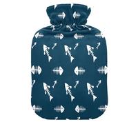 White Fish Skeleton - Botella de agua caliente con funda de forro polar suave, bolsa de agua caliente para aliviar el dolor de cuello y hombros, terapias frías y calientes, talla L