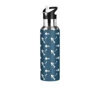 White Fish Skeleton - Botella de agua de acero inoxidable aislada a prueba de fugas y sudor, botella de agua al vacío con popote para gimnasio, deportes al aire libre, 600 ml