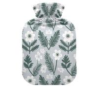 White Flowers - Botella de agua caliente con tapa suave, 1 litro, para artritis, color cian, verde y gris