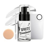 White Foundation, Base Blanca Maquillaje, Maquillaje Blanco Halloween para Maquillajes de Carnaval, Teatro, Festivales, Gótico, Vampiro y Payaso, Incluye Paleta de Base y Borla, 40 Ml