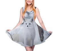 White Fox in The Snow - Vestido de playa de verano, bohemio, midi, tirantes delgados, sin mangas, sin mangas, Estilo:, XL