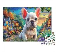 White French Bulldog Sits in Flowers Rompecabezas 1000 Piezas Mascotas Puzzle - Regalo, Juego Familiar, Decoración del Hogar, para Adultos 52x38cm/1000pcs