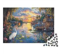 White Garza blanca Puzzle Imposible,desafío for Adults A orillas del atardecer Entretenimiento Creativo 1000 Piezas Obra De Arte De Juego De Para Adultos, Regalos A Partir De 14 Años 1000pcs (75x50cm)