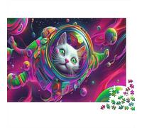 White Gato Astronautaa Rompecabezas para Adultos |Espacio Theme| 1000pcs (75x50cm) Juegos EduGatoivos De Decoración del Hogar