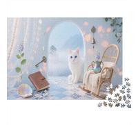 White Gato Puzzle De 1000 Piezas Animal Rompecabezas para Adultos De 1000 Piezas Decoracion Regalo 1000pcs (75x50cm)