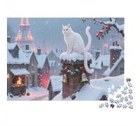 White Gato Puzzle De 1000 Piezas Animales Rompecabezas para Adultos De Madera para Adultos Decoracion Entretenimiento Creativo 1000pcs (75x50cm)
