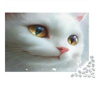 White Gato Puzzles Imposible,desafío para Adultos Ojos Dorados Entretenimiento Creativo 1000 Piezas Obra De Arte De Juego De para Adultos Y Niños 1000pcs (75x50cm)
