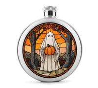White Ghost Holding Halloween Pumpkin - Petaca de acero inoxidable para licor, botella de vino portátil de bolsillo redondo para bebida, 5 onzas