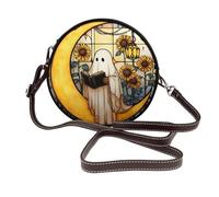 White Ghost Reading On Yellow Moon - Bolso cruzado redondo de piel para mujer