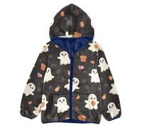 White Ghosts on Black Simple Spooky Zip Up Jacket Kids Winter Coat, Colorido, 3 años