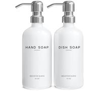 White Glass Hand and Dish Soap Dispenser Set by Brighter Barns - Modern Kitchen Soap Dispenser Set & Pump for Sink - Farmhouse Home Decor, Minimalist Kitchen Accessories (White)