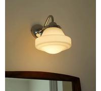 White Glass Wall Sconce Bauhaus Cream Glass Wall Light Fixture Chrome Bathroom Vanity Lighting, Japanese-Style Chrome Indoor Wall Mount Lamp For Bedroom Living Room Dinning Room,