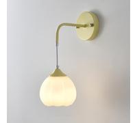White Glass Wall Sconce French Floral Glass Art Wall Lighting Fixture Nordic Cream Green Decor Wall Lamp, Elegant Flower Glass Wall Sconces For Bedroom Bedside Cafe Living
