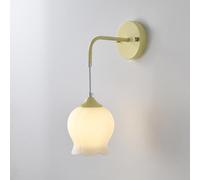 White Glass Wall Sconce French Floral Glass Art Wall Lighting Fixture Nordic Cream Green Decor Wall Lamp, Elegant Flower Glass Wall Sconces For Bedroom Bedside Cafe Living