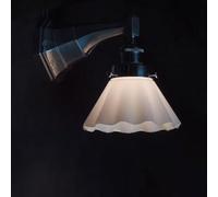 White Glass Wall Sconce Lighting Retro Aluminum Hardwired Wall Lamp Bauhaus Style Cone Stripe Milk Glass Wall Light Fixture E27 French Home Deco Lighting Fixture For Bedroo